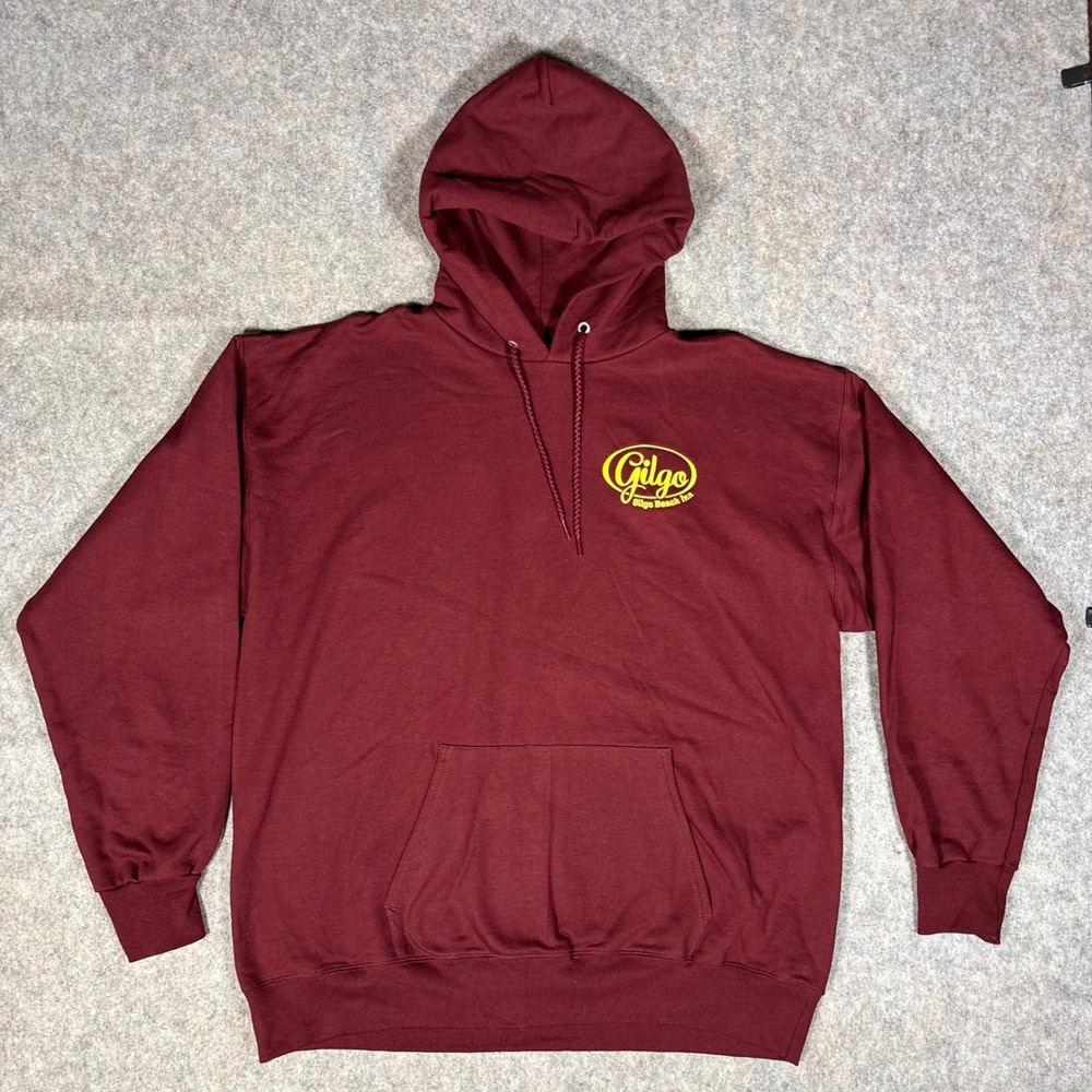 Gilgo Beach Inn Hoodie Mens L Maroon Hanes Ultimate Cotton Pullover Sweatshirt